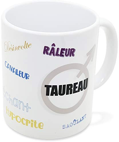 Mug Humour Signe Astrologique Taureau Homme Tasse Message Zodiaque Drôle. Idée Cadeau Original pour Amis Couple Amoureux Collègue Frère Sœur Anniversaire Noël. Le Sourire dès le Réveil.