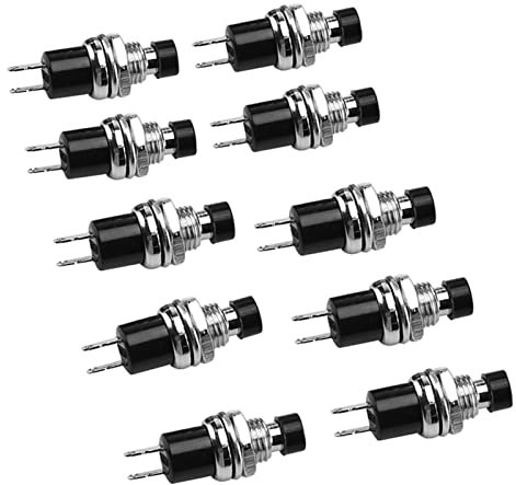 Interruptor moment¨¢neo, 10 piezas PBS-110 redondo Mini metal sin cerradura + pl¨¢stico Interruptor de bot¨®n pulsador moment¨¢neo de reinicio autom¨¢tico negro