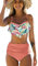 JFAN Costume da Bagno Donna Due Pezzi Bikini A Vita Alta Bottom Increspato Stampa Floreale Halter Ruffle Coordinati Rosa M