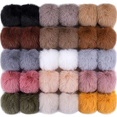 BQTQ 30 Stück Fellbommel für Mützen, Kunstfell Pompon Fellbommel Pompon Fellpompon Kaninchenfell Bommel für Mützen Tasche Dekoration (15 Sanfte Farben)