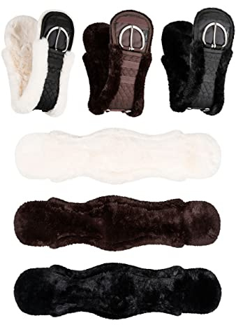 Equinate Westerngurt Classical mit synthetischem Lammfell - anatomischer Sattelgurt Western Bauchgurt 65 70 75 80 85 90cm Natur Braun Schwarz (85cm Schwarz)