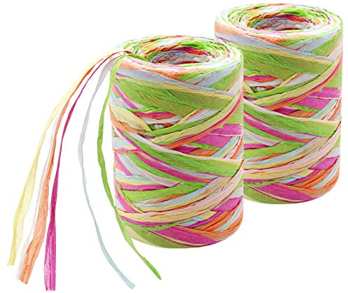ANVIN 2 Rolls 6 Colored Raffia Paper Ribbon Matte Twine Raffia Ribbon Paper Decorative String for Festival Gift Wrapping, Crafts and DIY 262 Feet Each Roll (Multi-Color A)