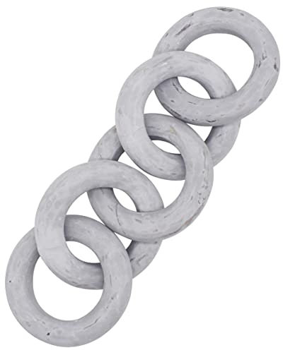 CVHOMEDECO. Rustic Round Wood Chain Link Decor Farmhouse Hand Carved Wood Link for Home, Wall, Table or Shelf décor Accents (Distressed Grey)