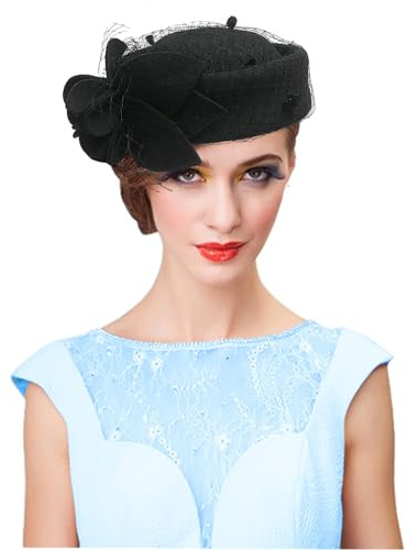 RZTA Damen Vintage Mütze aus 100% Wollfilz Cloche Bucket Bowler Hat Winter Vintage Bow Fedoras Church Derby Fascinator Hut