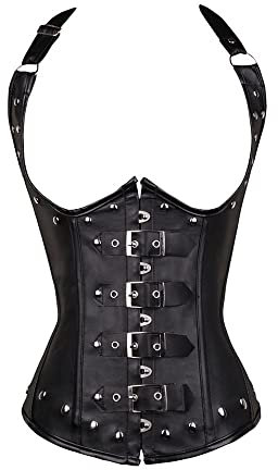 YSGE Corset Top,Korsetts Für Damen Gothic Übergröße Schwarz Kunstleder Schnalle Niete Sexy Schlank Bustier Korsett Oberteile Reißverschluss Schnürung Ohne Knochen Vollbrustkorsett Shapewear Braut D