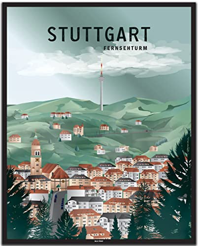 BLN PRINT Fernsehturm Stuttgart (1) - Vintage Travel Poster