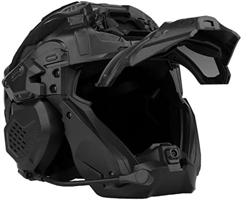 CZMYCBG Multicam Airsoft Paintball Tactical Helmet with Full Face Protective Mask Built-In HD Headset and Anti-Fog Fan Adjustable Outdoor Military Gear,Black
