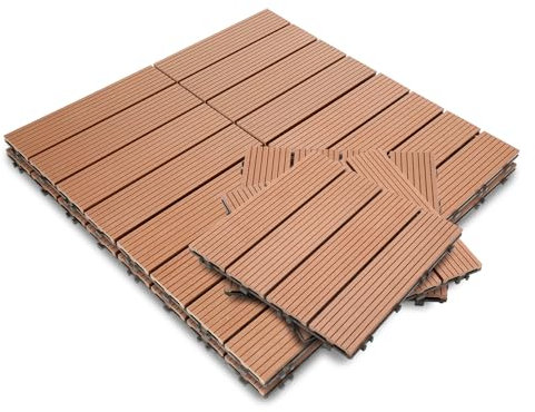 Jopassy 22 Stück WPC Terrassenfliesen, 30x30 cm Balkon Bodenfliese, Gartenfliesen mit Klick-System, Terrassendielen Balkonfliesen Klickfliesen, 2m² Braun