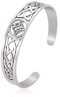 UNIFT Hexen Knoten Armband für Frauen Männer Edelstahl Hohl Out Chic Keltische Hexen Knoten Manschette Armreif Pagan Wiccan Schmuck (Silber 2)