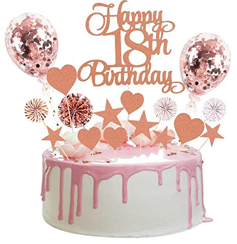Tortendeko 18 Roségold, Tortendeko 18 Geburtstag Mädchen, Tortendeko Rosegold 18th, 18. Kuchendeko Geburtstag, Happy 18th Birthday Deko, Papierfächer Cupcake für 18 Geburtstag Mädchen