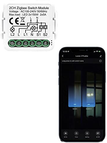 Interruptor Inteligente Universal Zigbee conmutador Inalambrico, Interruptor inteligente 2 vias. Compatible con APP Smart Life-Tuya, Alexa, Google Home. Control Remoto, Horarios. Necesita Hub Zigbee