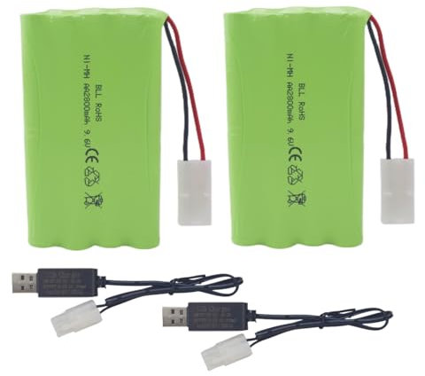 2PCS 9.6V 2800mAh AA Akku mit Tiangong Stecker und USB Ladekabel passend für RC Spielzeugautos, LKWs, Tanks, Ingenieurfahrzeuge, Fernsteuerungsschiffe