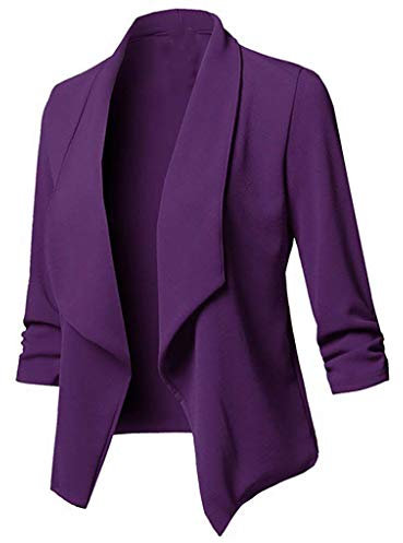 Sakko - Blazer da donna, colore nero, sportivo, corto, a 3/4, con maniche a 3/4, taglia grande, leggera, elegante, per le mezze stagioni, per autunno, viola., L