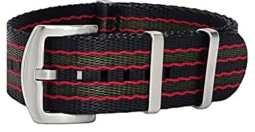 masar 20mm Premium NATO G10 James Bond Original Black Red Green - Brushed Steel Buckle - Watch Straps, Bands – Uhrenarmband Ambandd, Uhren, Uhr – Nylon Rot Schwarz Grün