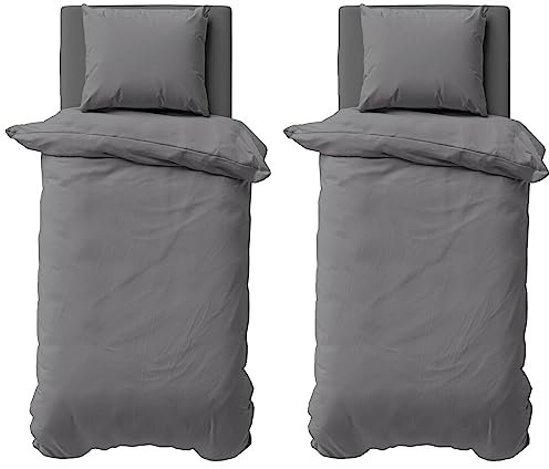 Visaggio Bettwäsche 4 teilig 155x220 cm Mikrofaser Uni Einfarbig Bettbezug Set mit Reißverschluss Deckenbezug Grau