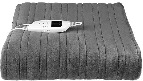 Kleeneze KL3738 Heated Blanket Throw โ Electric Over Blanket, Soft Flannel Fleece, Remote Controlled, 9 Heat Settings, 1-9 Hour Timer, Machine Washable, Detachable Controller, 120W, 160 x 130cm, Grey