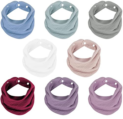 Baby Dreieckstuch Lätzchen, Weiche & Absorbierende Musselin Halstuch Baby mit 4 Verstellbares Druckknopf, Sabberlätzchen Baby für für Junge, Mädchen, Säugling, Kleinkinder, Unisex - 8 Stück