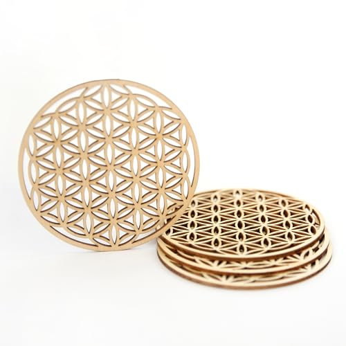 Ensemble de Dessous de Verre Fleur de Vie : Décoration Murale et Énergétique, Idéal pour Méditation, Lithothérapie et Cadeau Femme (Lot de 4)