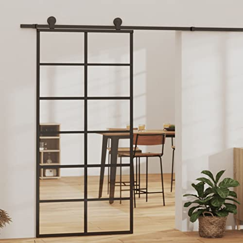Festnight Glas-Schiebetür 90 x 205 cm Alu Glasschiebetür Komplettset Schiebetür Glasschiebetür Komplettset Schiebetür Komplettset mit Lauf-Schiene Transparent und Schwarz#2