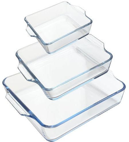 LERIYUFS Square Glass Baking Dish for Oven, Borosilicate Glass Casserole Dish, Glass Baking Pan for Air Fryer Oven (5in+6.5in+7.8in (Set of 3))