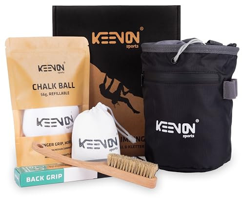 KEENON SPORTS Boulder & Arrampicata – Chalkbag, Calkball e legno Boulder spazzola come set o singolarmente – Sacchetto in magnesio per una presa sicura