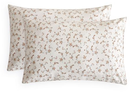 Wake In Cloud - Floral Pillow Cases, Shabby Chic Coquette Cottagecore Aesthetic Cute Rose Flower Pattern, Set of 2 Soft Pillowcases Pillow Shams Covers, Light Pink, Standard Size 20x26 Inches