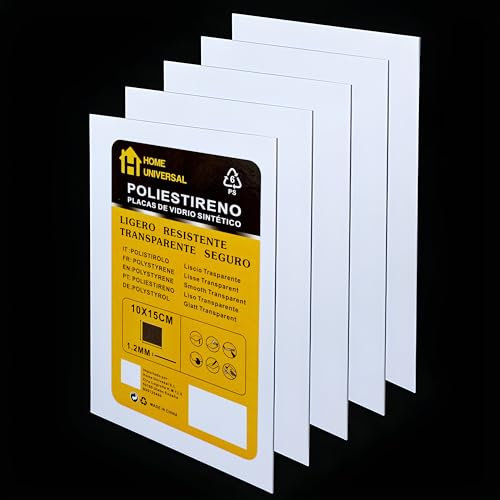 HUSL 5 hojas de poliestireno transparente, hojas de plástico, paneles de plexiglás, hojas para reemplazo de marco de fotos, pintura, manualidades, panchas para grabado (100 * 150MM, 1.2MM)