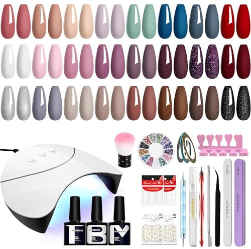 Phoenixy Gel Nail Polish Set with Lamp Starter Kit, 24 Colours Gel Nail Kit with Base and Top Coat Manicure Gift for Women