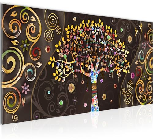 Runa Art Wandbild Klimt Style Baum des Lebens 100 x 40 cm Modern Bild Schwarz Gold Abstrakt Wohnzimmer Deko 045312a