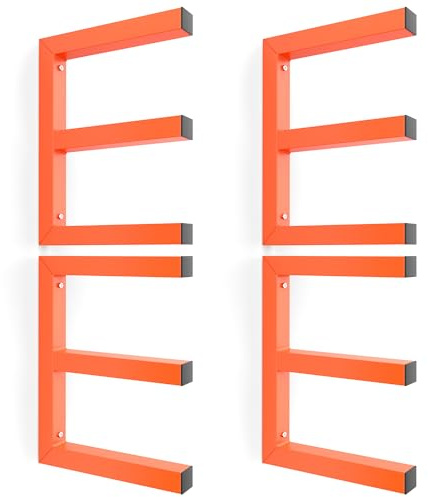 Ultrawall Lumber Storage Rack Wall Mount Wood Storage Racks, Metal Wood Organizer Racks for Shed, Workshop, Garage, Holds Up 99.8 kg Per Level (Pack of 4, Orange)