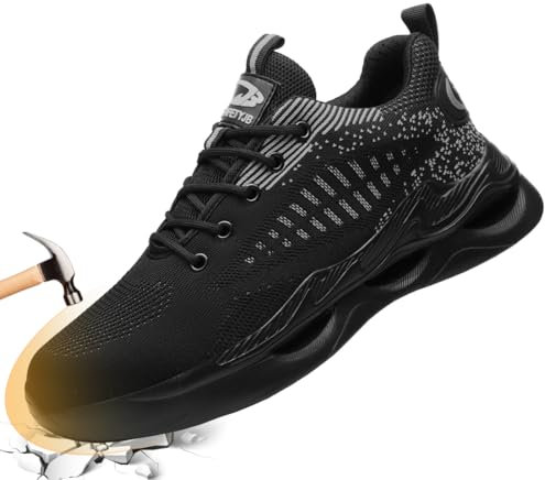 Zapatos de Seguridad para Comodos Zapatos de Trabajo Mujer con Punta de Acero Zapatillas Seguridad Unisex Zapatillas Trabajo Botas de Seguridad Verano Transpirables Negro Gris 39