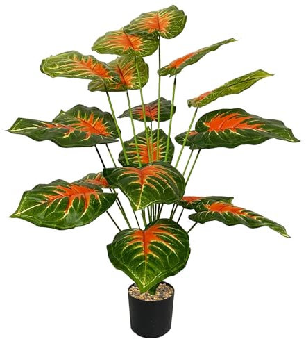 Zelihrdu Künstliche Areca Palme Kunstpalme Groß, Tropische Kunstpflanzen wie echt, Künstliche Pflanzen im Topf für Innen Außenbereich Haus Büro Garten Moderne Dekoration (75cm Rot Grün)