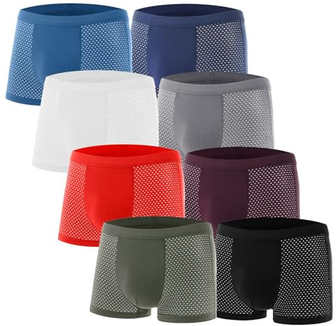 HUANZHI Boxer in Fibra di bambù Box-Hero, Boxer in Seta di Ghiaccio Traspirante da Uomo, Boxer in Fibra di bambù, Biancheria Intima da Uomo in Rete Traspirante (4XL,8 Pezzi)