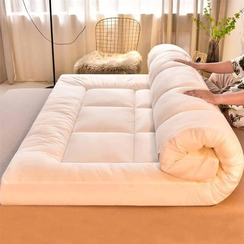 HUMAJORY Japanische Bodenmatratze, Extra Dicke Futon-Bodenmatratze Futon-Matratze, Faltbare Bodenbett-Campingmatratze(White,150x200cm)