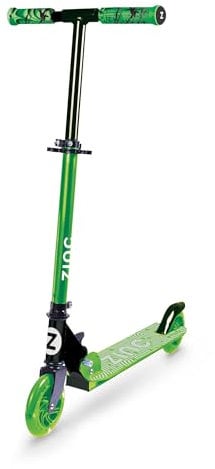Zinc Identity Two Wheeled Folding Light Up Scooter - Green, Light up LED Wheels, Folding, Fold Down Handles, Non-Slip Deck, Height Adjustable, For Ages 5+, Great Gift Idea