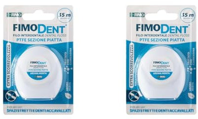 Fimodent Filo Interdentale 35 m - PTFE Sezione Piatta, Extra Scorrevolezza, Ideale per Spazi Stretti fra i Denti (Confezione da 2)