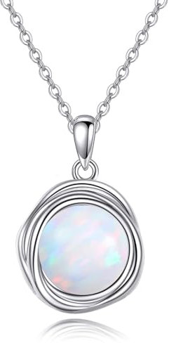 POPLYKE Opal Kette Damen 925 Sterling Silber Halskette Mit Anhänger 8mm Schmuck Geschenke für Mom Wife