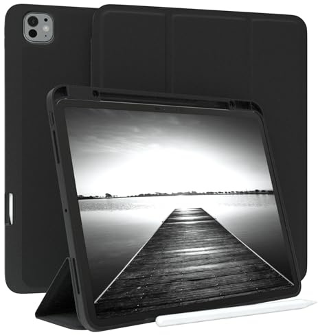 EAZY CASE - Schutzhülle mit Stifthalter für Apple iPad Pro (2024) Case 12,9 Zoll Hülle mit Stifthalterung Tablet Cover Touchpen Smartcase aufstellbar Klappcase Auto Sleep Wake Up Etui Schwarz