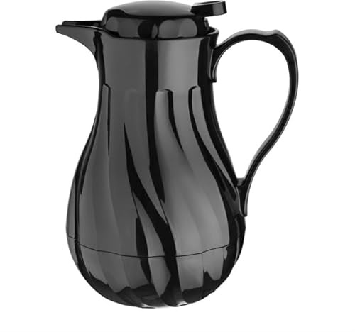 Olympia Insulated Swirl Jug Black 1.2Ltr - Suitable for Hot and Cold Drinks, Thumb-Operated Lid CH117