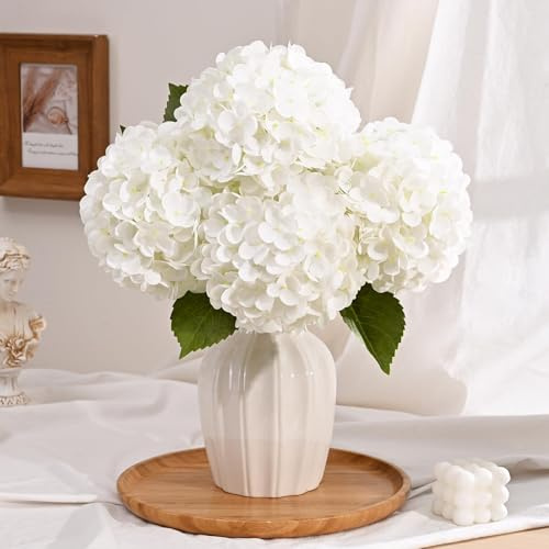 8 ortensie bianche artificiali, in lattice, realistiche al tatto, 40 cm, fiori finti di ortensia per decorazione della casa, feste, matrimoni, bouquet floreali