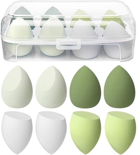 8 Stück Make up Schwamm Set Foundation Blending Beauty Sponge, Beauty Makeup Schwämme Blender für Flüssigkeit Foundation Puder Sonnenschutz und Creme (Green)