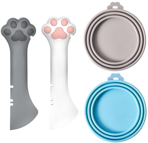 2Pcs Pet Can Spoons and 2Pcs Can Sealing Lids, Pet Feeders, Silicone Pet Spoons, Pet Supplies