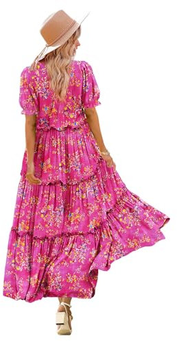 YESNO Sommerkleid für Damen, lässig, kurzärmelig, Blumenmuster, Maxikleid mit Taschen XL ETXDE CR26