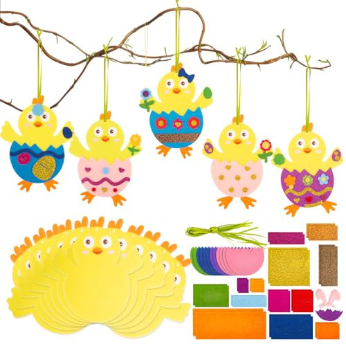 Joxessaien 12 Stück Osterküken Basteln Kinder, 6 Farbe EVA Osterdeko, Oster Bastel Set, Osterdeko Selber Basteln, Moosgummi Bastelkoffer Kinder, Ostergeschenk