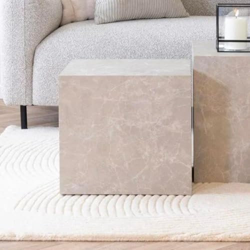 LEBENSwohnART Design Couchtisch POSTATO 40cm Marmor-Look beige Creme Sofatisch Beistelltische Betonoptik
