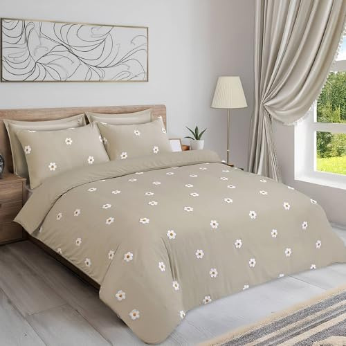 LYMA Bedding Duvet Cover Set Double Daisy Tufted, OEKO-TEX Certified, Ultra Soft NanoPlush Double Brushed Quick Dry Fabric & Button Closure, Wrinkle Fade Resistant Quilt Cover with Pillowcases (Beige)