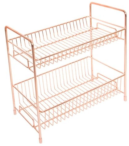 TOVINANNA Dual-layer Cosmetics Storage Rack Non-slip Base Rose Gold Desktop Organizer for Makeup and Sundries Suitable for Dresser and Bathroom