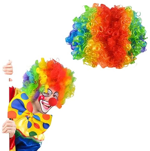 Regenbogen Clown Perücke,Bunte Clown Kostüm Zubehör,Lustige Lockenperücke Perücke Clown für Karneval und Fasching,Clown accessoires,Witzige Clown Kostüm für Kinder und Erwachsene,Unisex,1 Stück