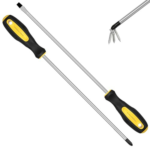 Lot de 2 tournevis magnétiques longs, tournevis cruciformes et fendus extra longs de 30,5 cm, avec poignée rembourrée antidérapante (2 tournevis)