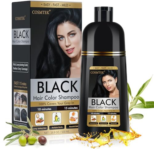 Black Hair Dye Shampoo Permanent for Men&Women, 3-In-1 Shampoo for Treated & Gray Hair Coverage, Lasts 30 Days/500ml/Natural herbal Ingredients